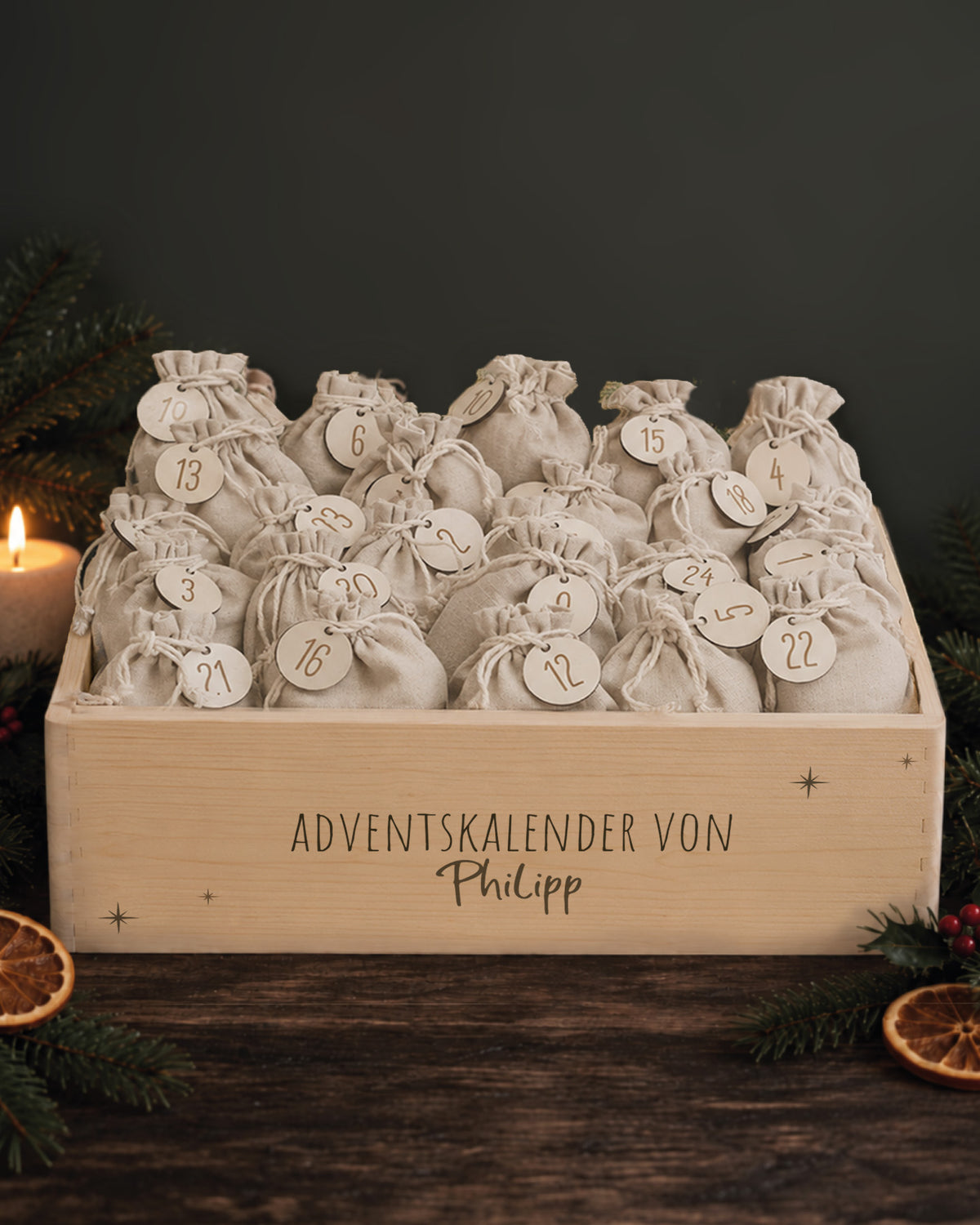 hellowild Adventskiste einfarbig "Sterne" personalisiert