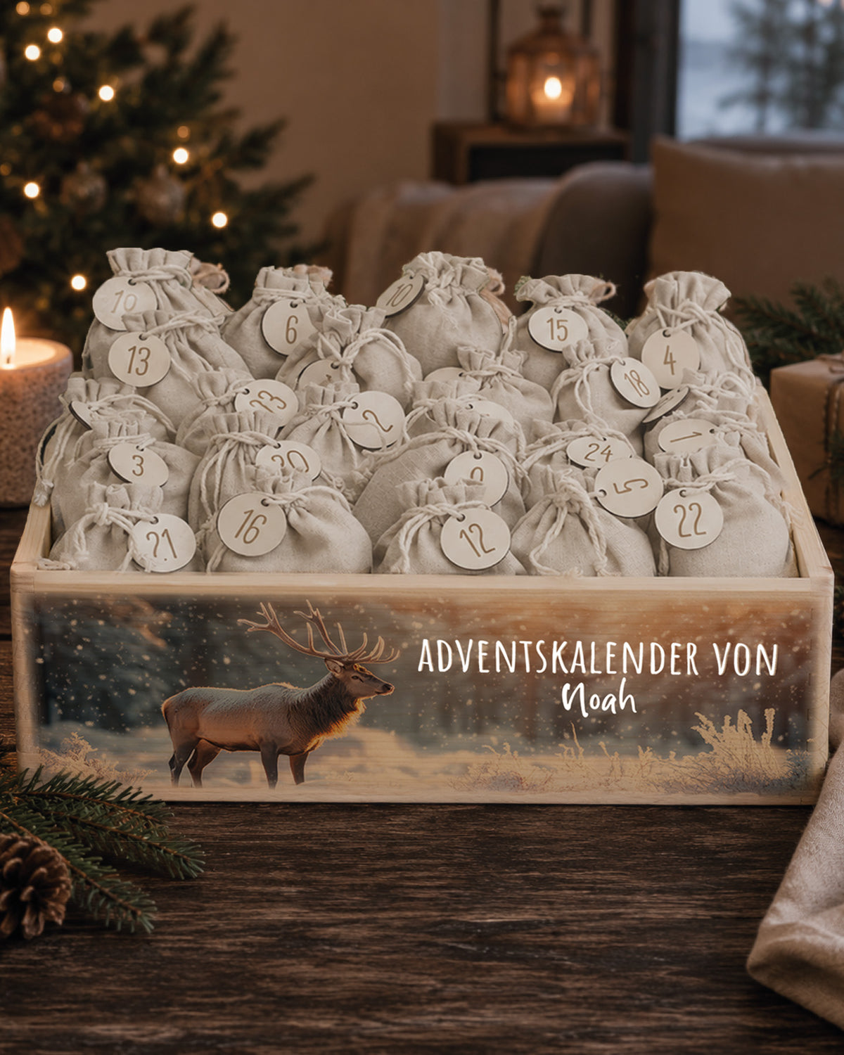 hellowild Adventskiste Aquarell "Hirsch 2" personalisiert