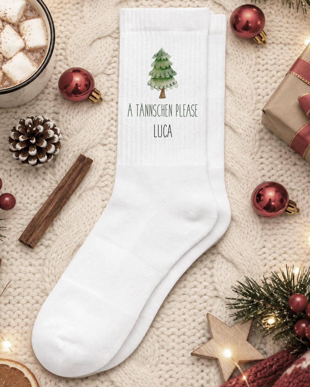 Weihnachtssocken „Ä Tännschen please“ personalisiert Sublimation