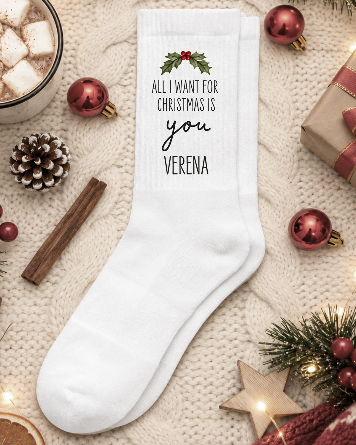 Weihnachtssocken „All I want for Christmas is you“ personalisiert Sublimation