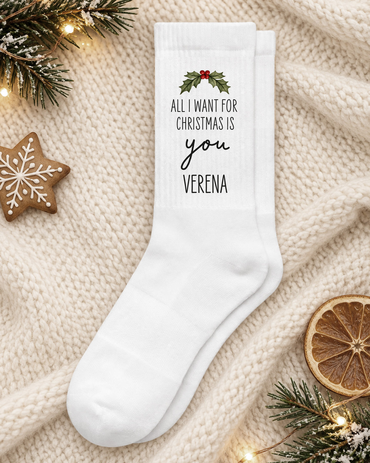 Weihnachtssocken „All I want for Christmas is you“ personalisiert Sublimation