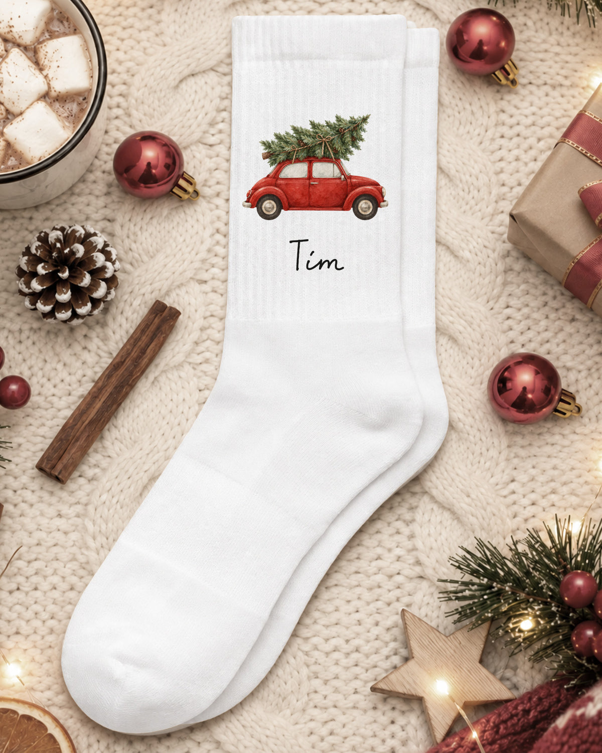 Weihnachtssocken „Weihnachtsauto“ personalisiert Sublimation