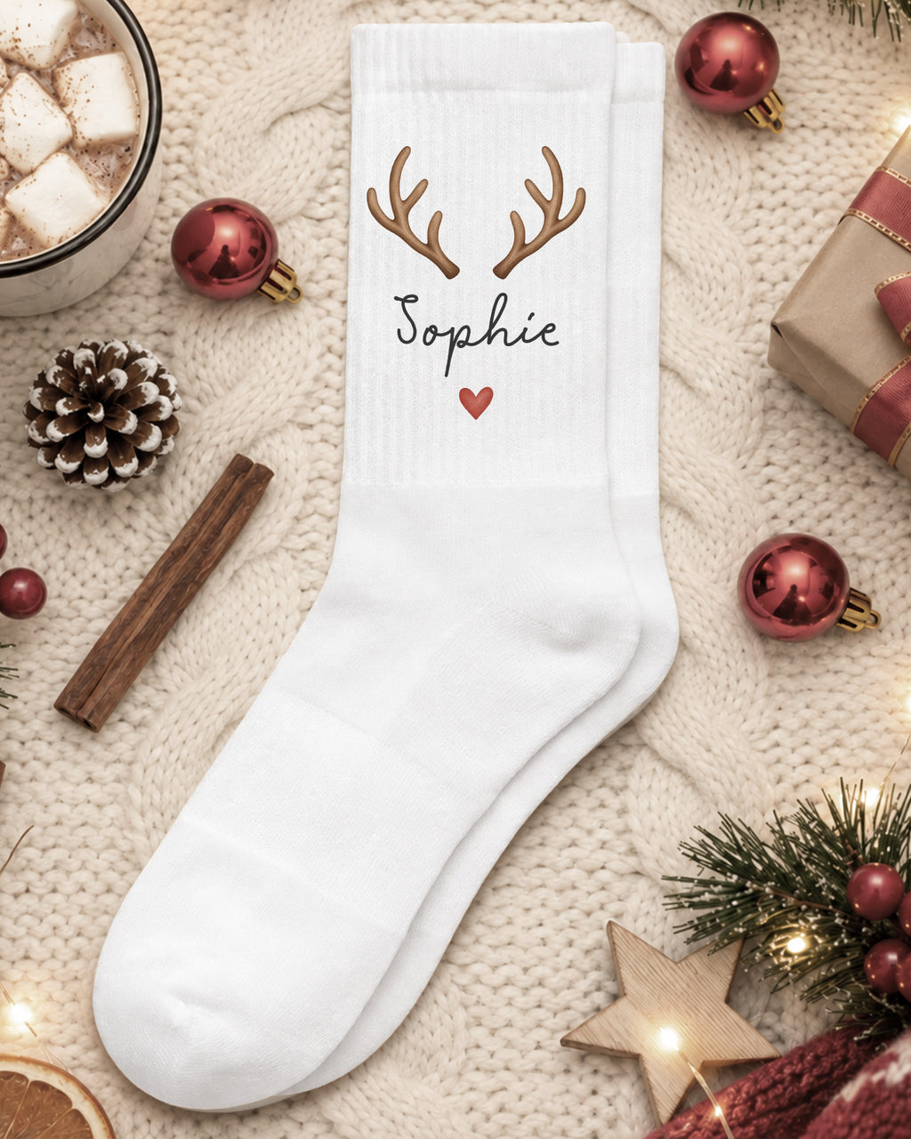 Weihnachtssocken „Rentiergeweih“ personalisiert Sublimation