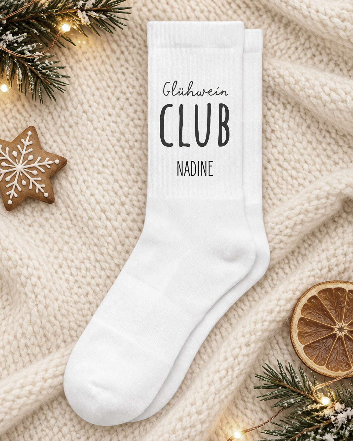 Weihnachtssocken „Glühwein Club“ personalisiert Sublimation