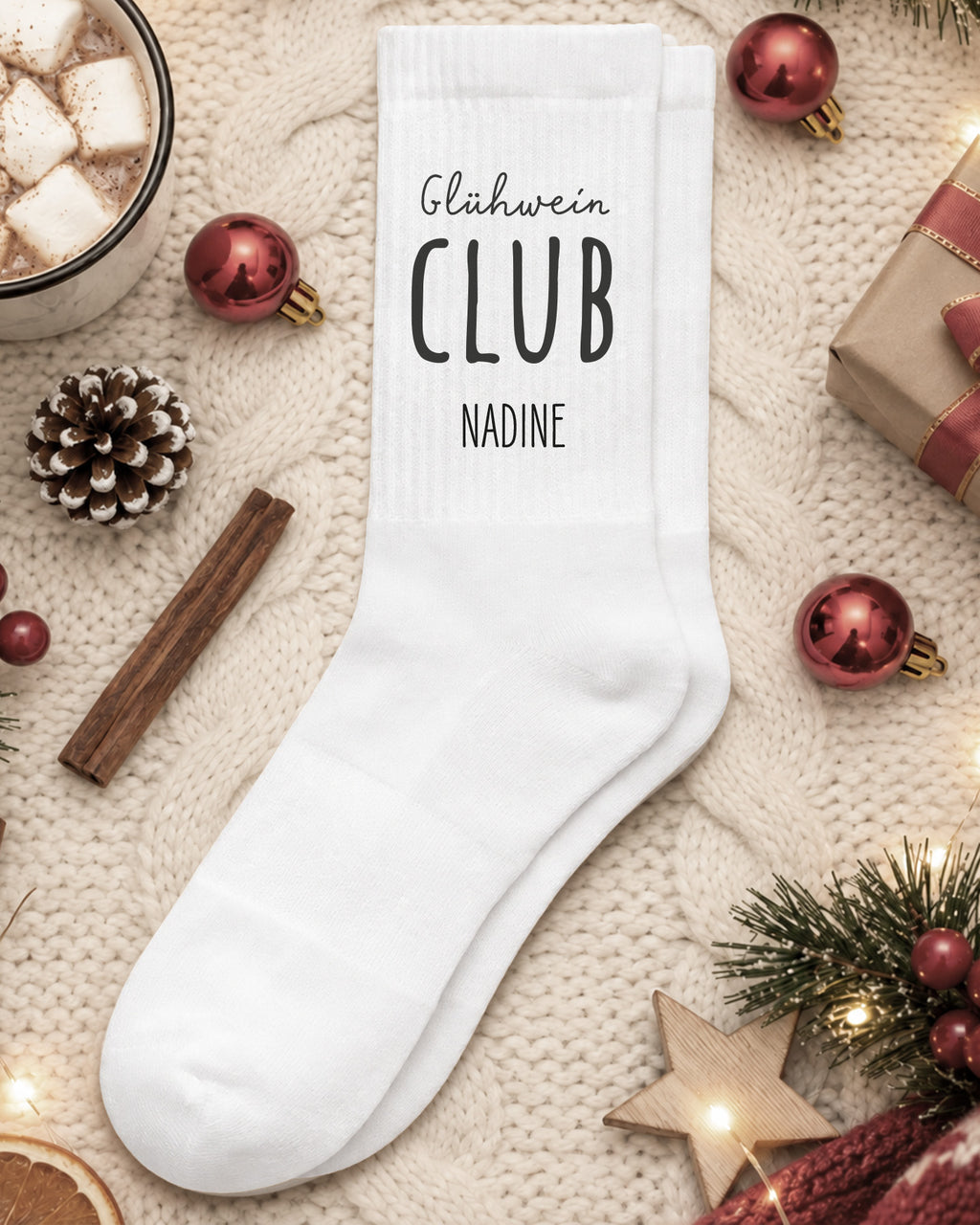 Weihnachtssocken „Glühwein Club“ personalisiert Sublimation