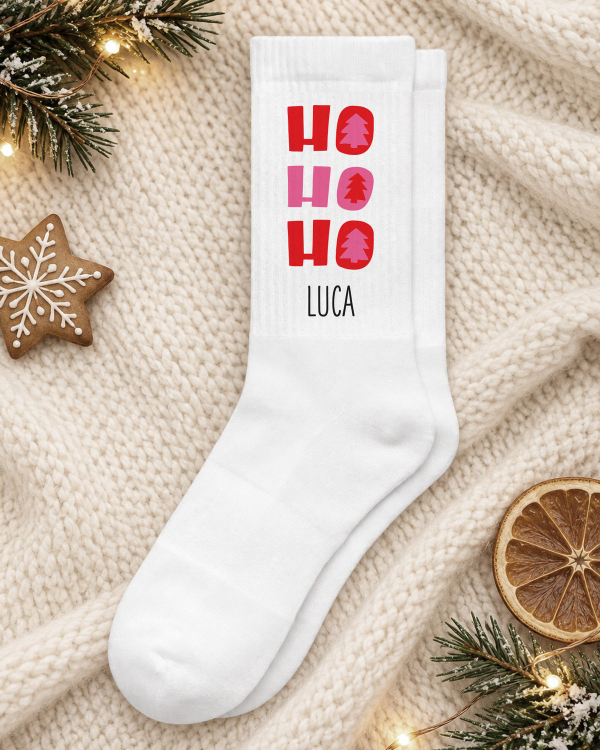 Weihnachtssocken „Ho Ho Ho“ personalisiert Sublimation