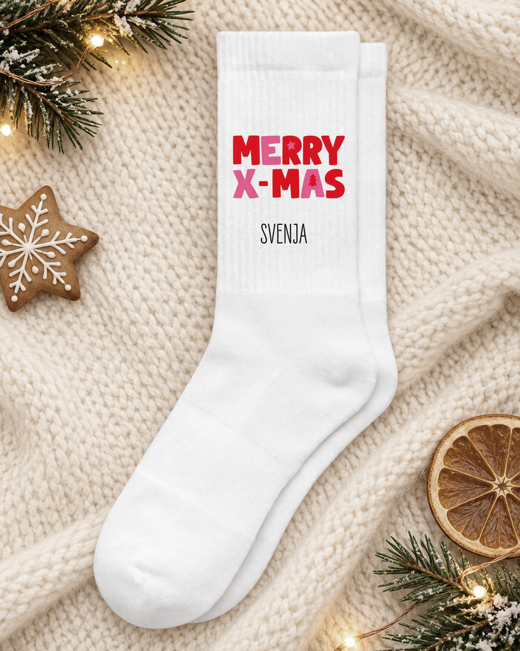 Weihnachtssocken „Merry X-Mas“ personalisiert Sublimation