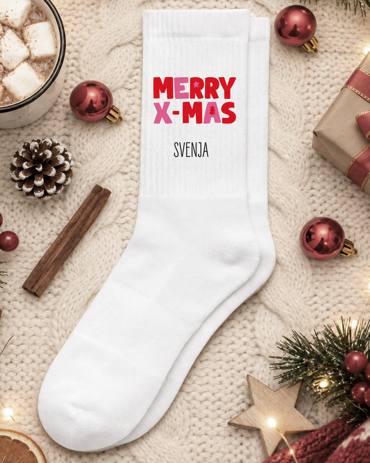 Weihnachtssocken „Merry X-Mas“ personalisiert Sublimation