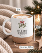 Weihnachtstasse „Merry & Bright“ mit Korkboden & Deckel personalisiert Sublimation