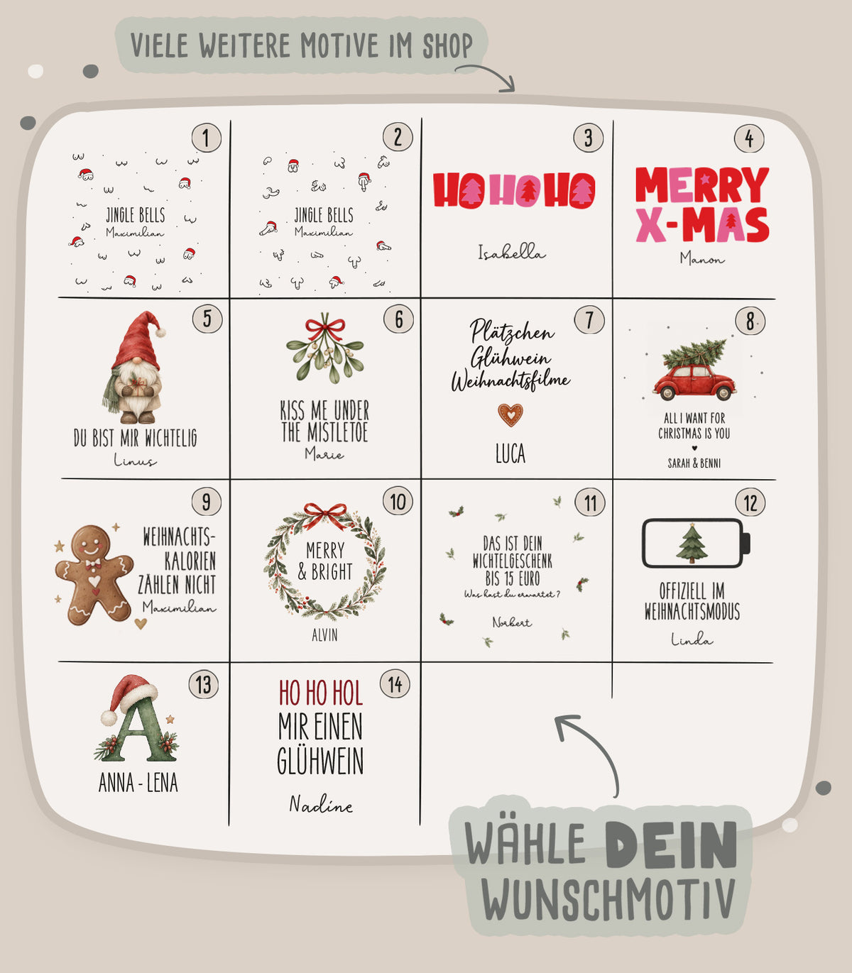 Weihnachtstasse „Merry & Bright“ mit Korkboden & Deckel personalisiert Sublimation