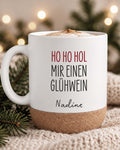 Weihnachtstasse „Ho Ho Hol mir einen Glühwein“ mit Korkboden & Deckel personalisiert Sublimation