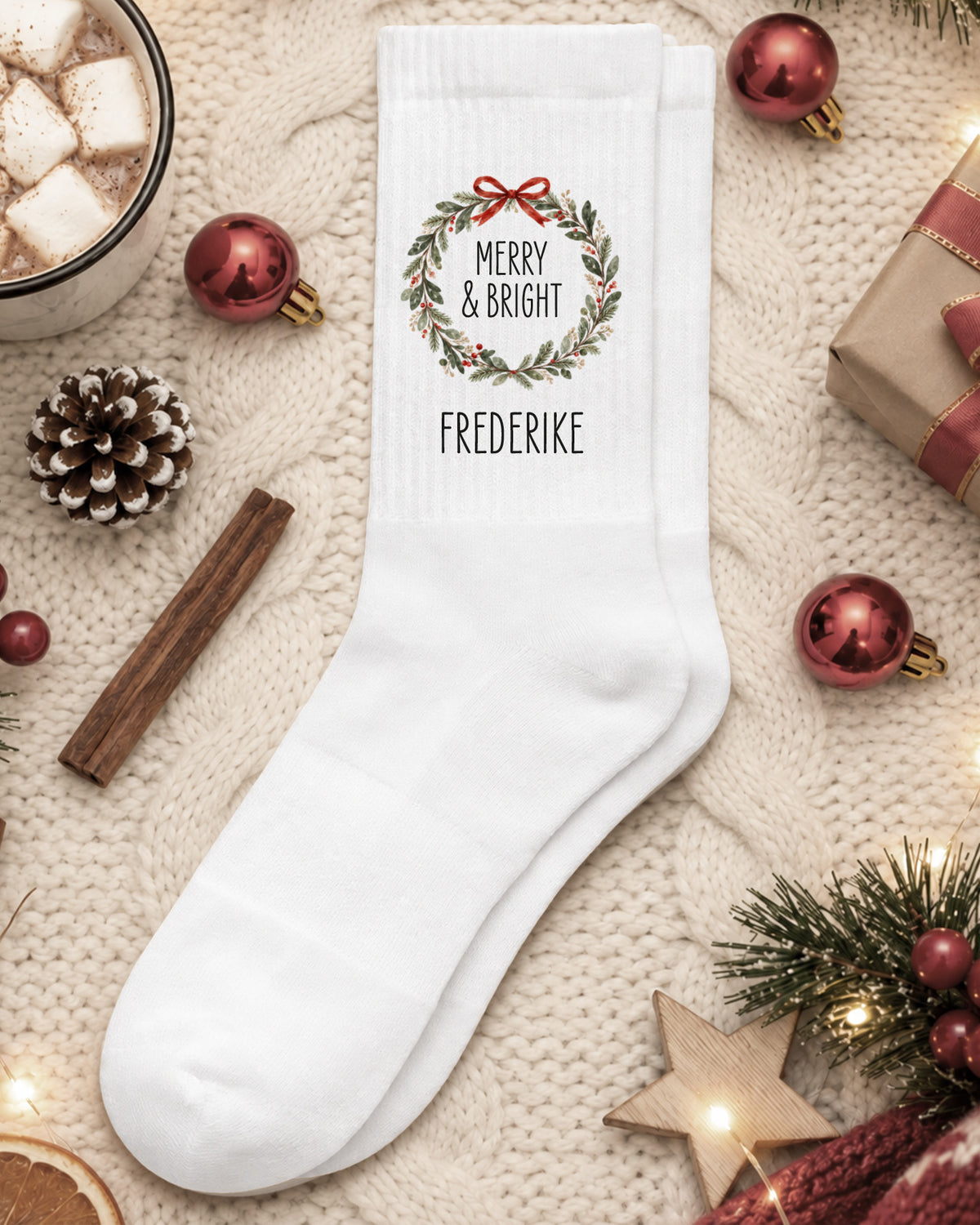 Weihnachtssocken „Merry & Bright“ personalisiert Sublimation