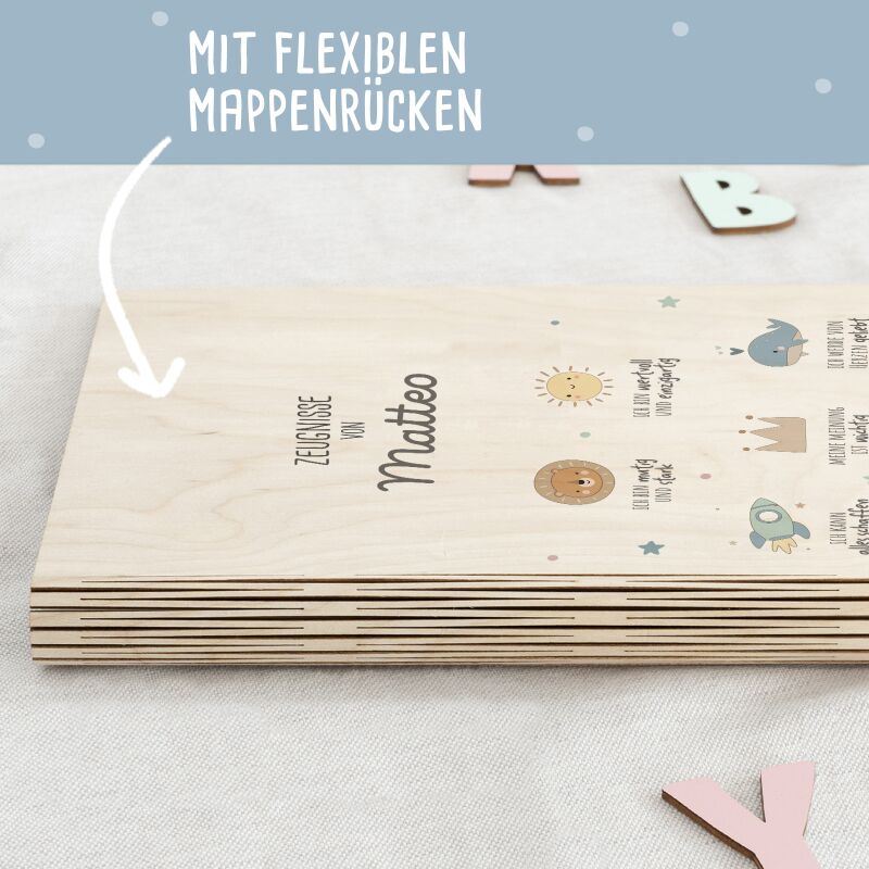 Zeugnismappe Holz Ringbuch "Affirmation"