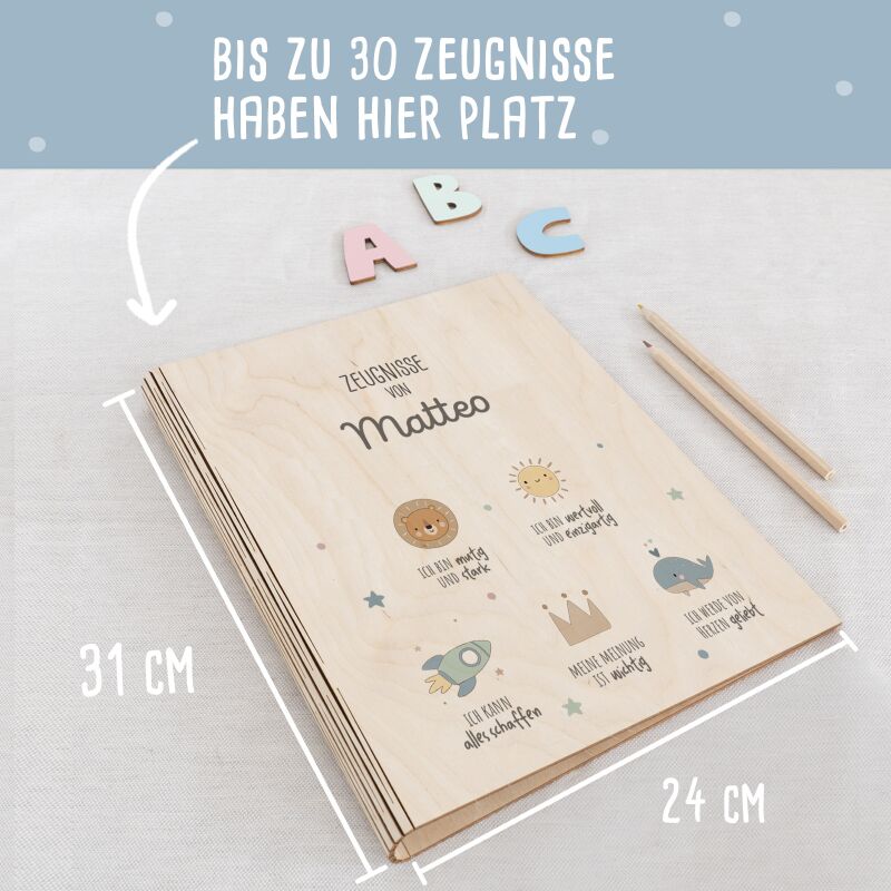 Zeugnismappe Holz Ringbuch "Affirmation"