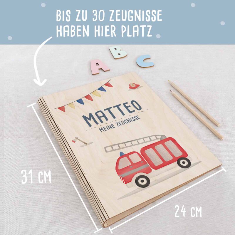 Zeugnismappe Holz Ringbuch "Feuerwehr"