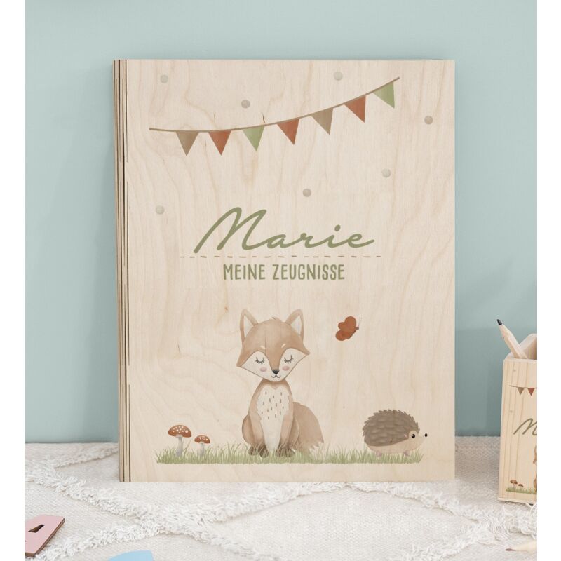 Zeugnismappe Holz Ringbuch "Fuchs"