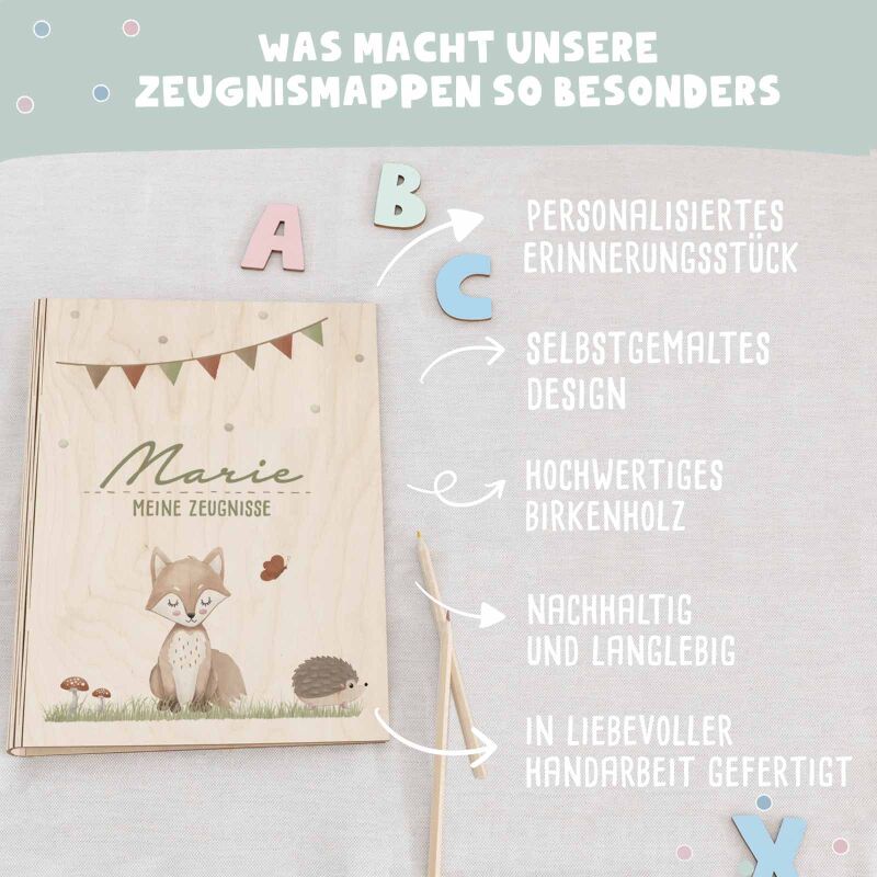 Zeugnismappe Holz Ringbuch "Fuchs"