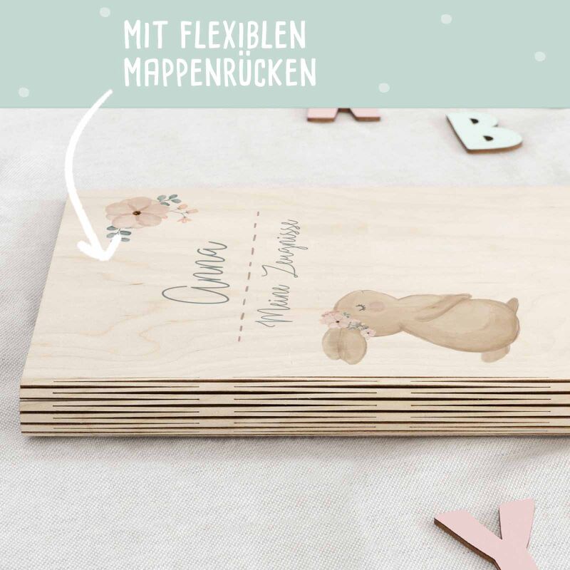 Zeugnismappe Holz Ringbuch "Hase"