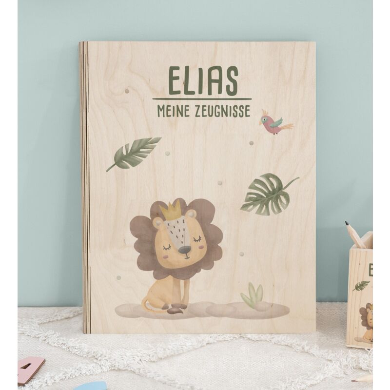 Zeugnismappe Holz Ringbuch "Löwe"