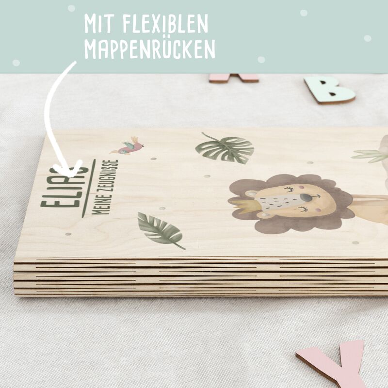 Zeugnismappe Holz Ringbuch "Löwe"