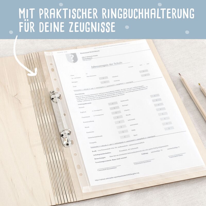 Zeugnismappe Holz Ringbuch "Rakete"