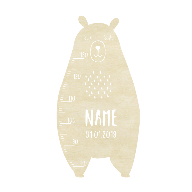 Messlatte für Kinder Name personalisierbar Größen-Messung von 80-130 cm Modell Bär nature