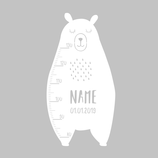 Messlatte für Kinder Name personalisierbar Größen-Messung von 80-130 cm Modell Bär white