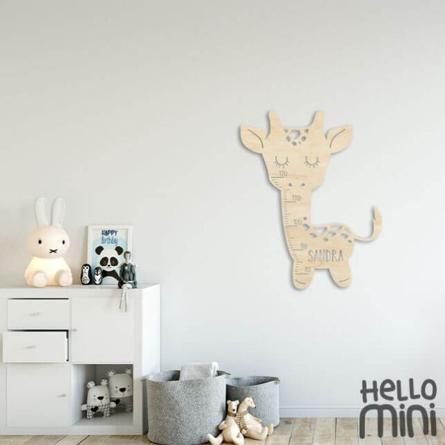 Measuring stick for children Name personalizable Size measurement from 80-120 cm Model Giraffe grey