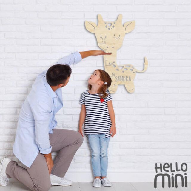 Measuring stick for children Name personalizable Size measurement from 80-120 cm Model Giraffe grey