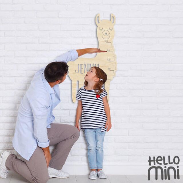 Measuring stick for children name personalizable size measurement from 80-120 cm model llama grey
