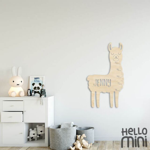 Measuring stick for children name personalizable size measurement from 80-120 cm model llama old rose