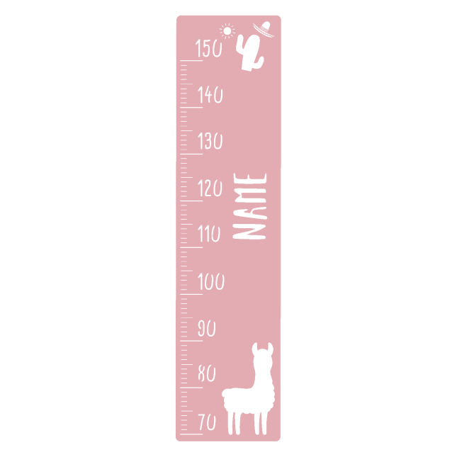 Measuring stick for children name personalizable size measurement 70-150cm scaling standard with llama motif old rose