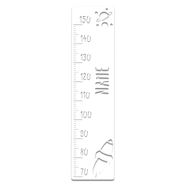 Measuring stick for children name personalizable size measurement 70-150cm scaling standard with rocket motif white