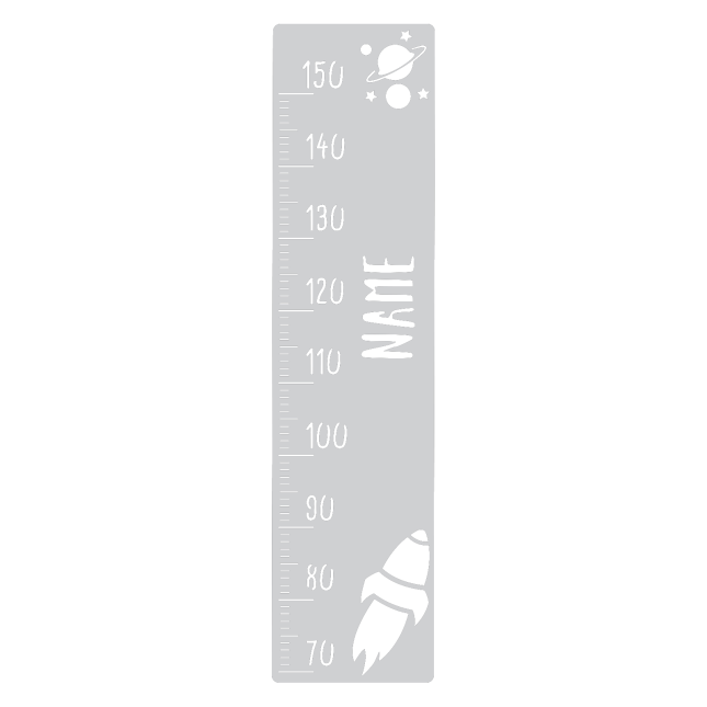 Measuring stick for children name personalizable size measurement 70-150cm scaling standard with rocket motif grey