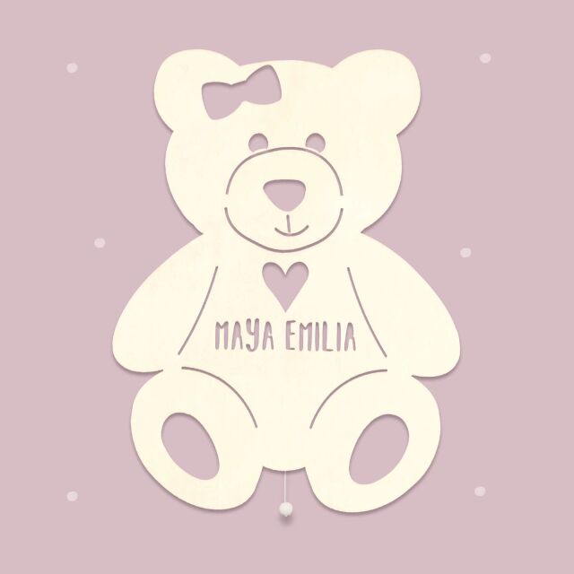 Night light "Tilda the Teddy bear with heart" personalized for Baby and child old rose no
