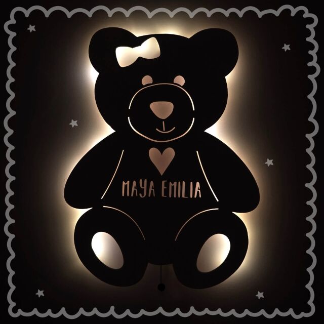 Night light "Tilda the Teddy bear with heart" personalized for Baby and child old rose no