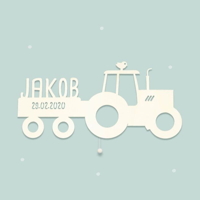 Night Light "Traki the Tractor" personalized for Babys and Kids light blue yes