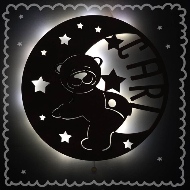 Night Light "Berti the Bear in the Moon" personalized for Babys and Kids nature no