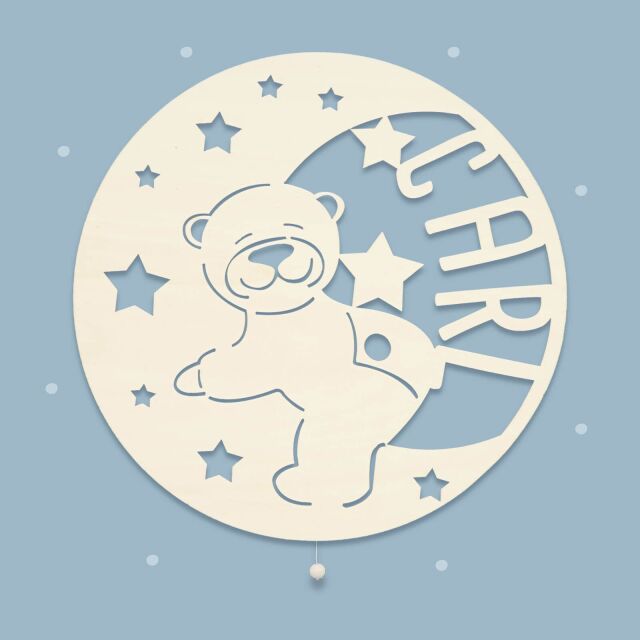 Night Light "Berti the Bear in the Moon" personalized for Babys and Kids nature yes