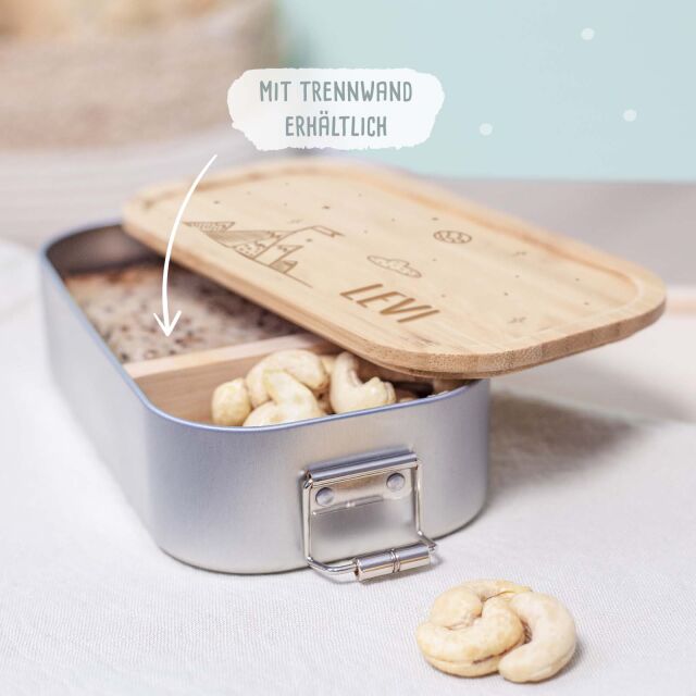 Lunchbox &quot;Bergwelt&quot; personalisiert f&uuml;r Kinder Brotdose Metalldose mit Bambusdeckel 750ml