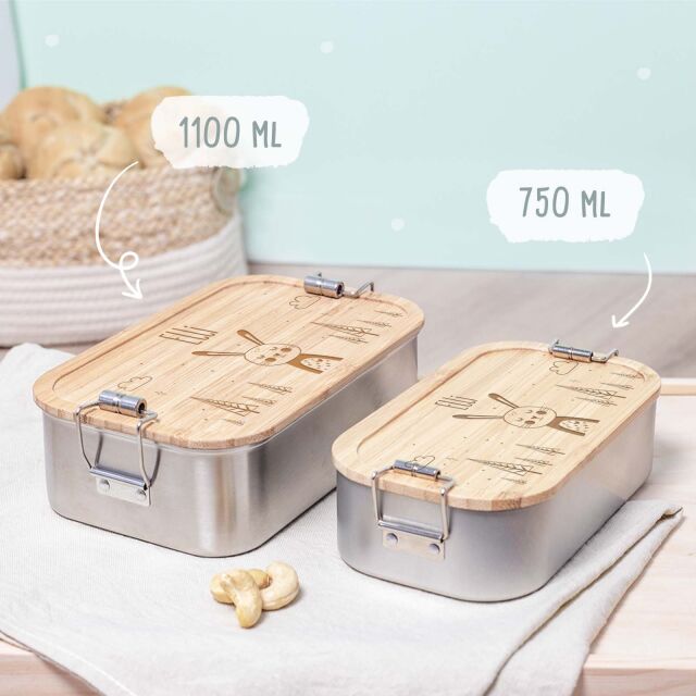 Lunch box &quot;Rabbit&quot; personalized for children Metal box with bamboo lid