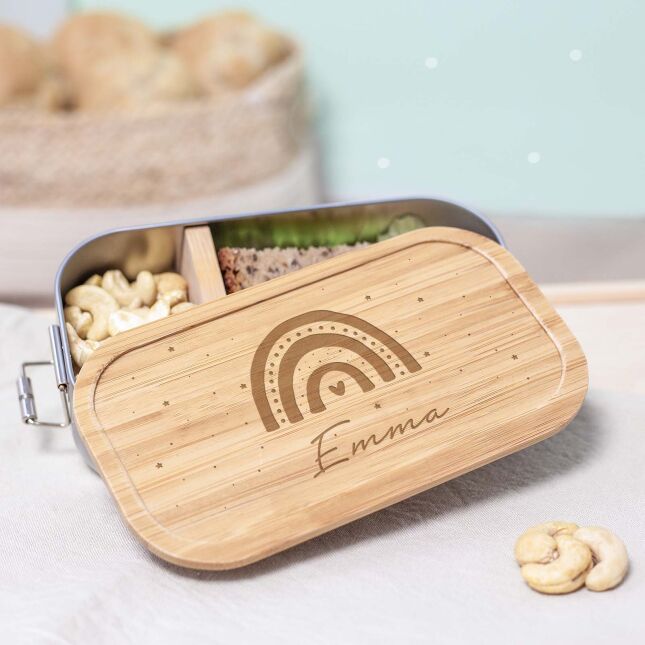 Lunchbox "Rainbow" personalized for children Metal box with bamboo lid
