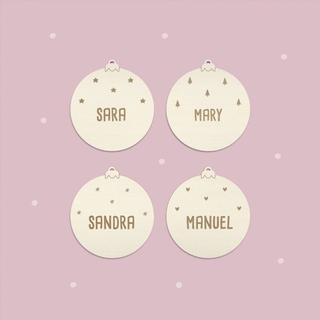 Weihnachtskugel "Symbole" 4er Set personalisiert mit Deinen Wunschnamen