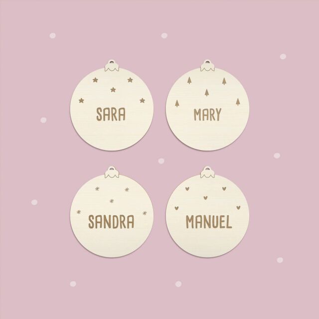 Christmas bauble &quot;half half&quot; set of 4 personalized with your desired names