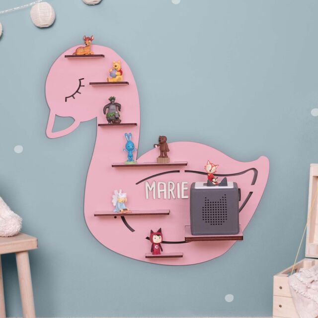 Personalized shelf "Swan" suitable for Toniebox and Tonie figures Wall shelf for children music box