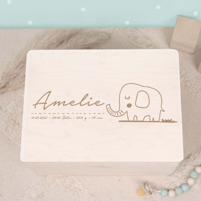Memory box "Elephant" personalized for child & baby XL (60x40x23cm) with handles