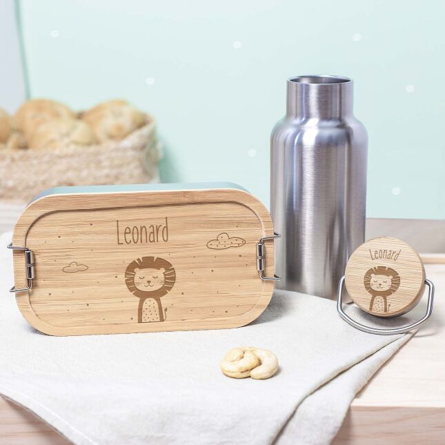Lunch box & water bottle "Lion" personalized gift set for kids
