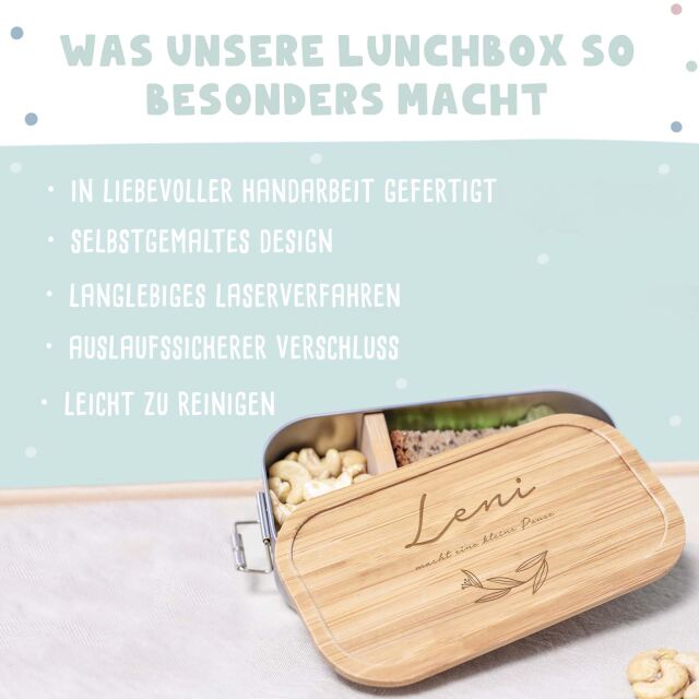 Lunchbox & Trinkflasche Bambusdeckel Set "Blätter"