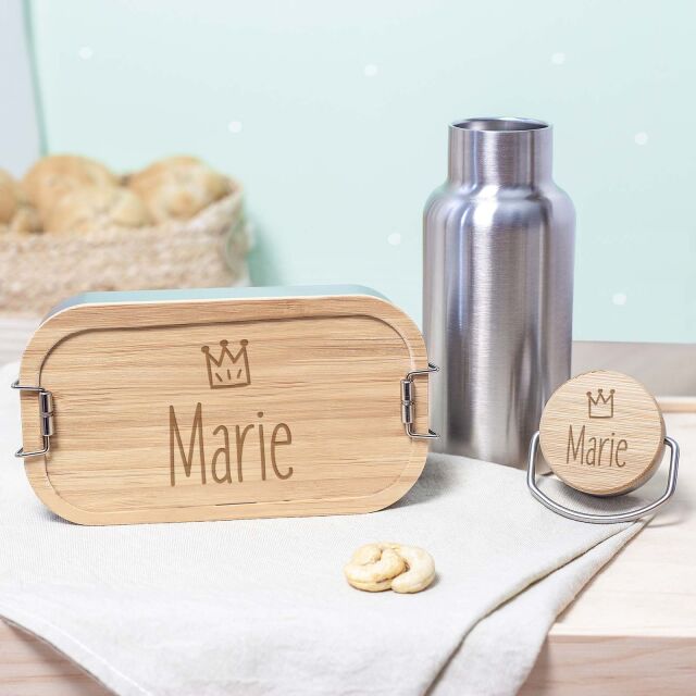 Lunch box &amp; water bottle &quot;crown girl&quot; personalized gift set for children