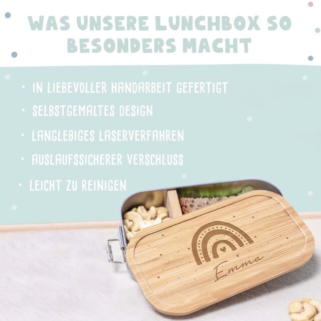 Lunchbox & Trinkflasche "Regenbogen" personalisiertes Geschenkset für Kinder